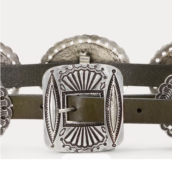 Polo Ralph Lauren Western Distressed Leather Metal Accent Belt Olive Small NWT - Picture 3 of 11